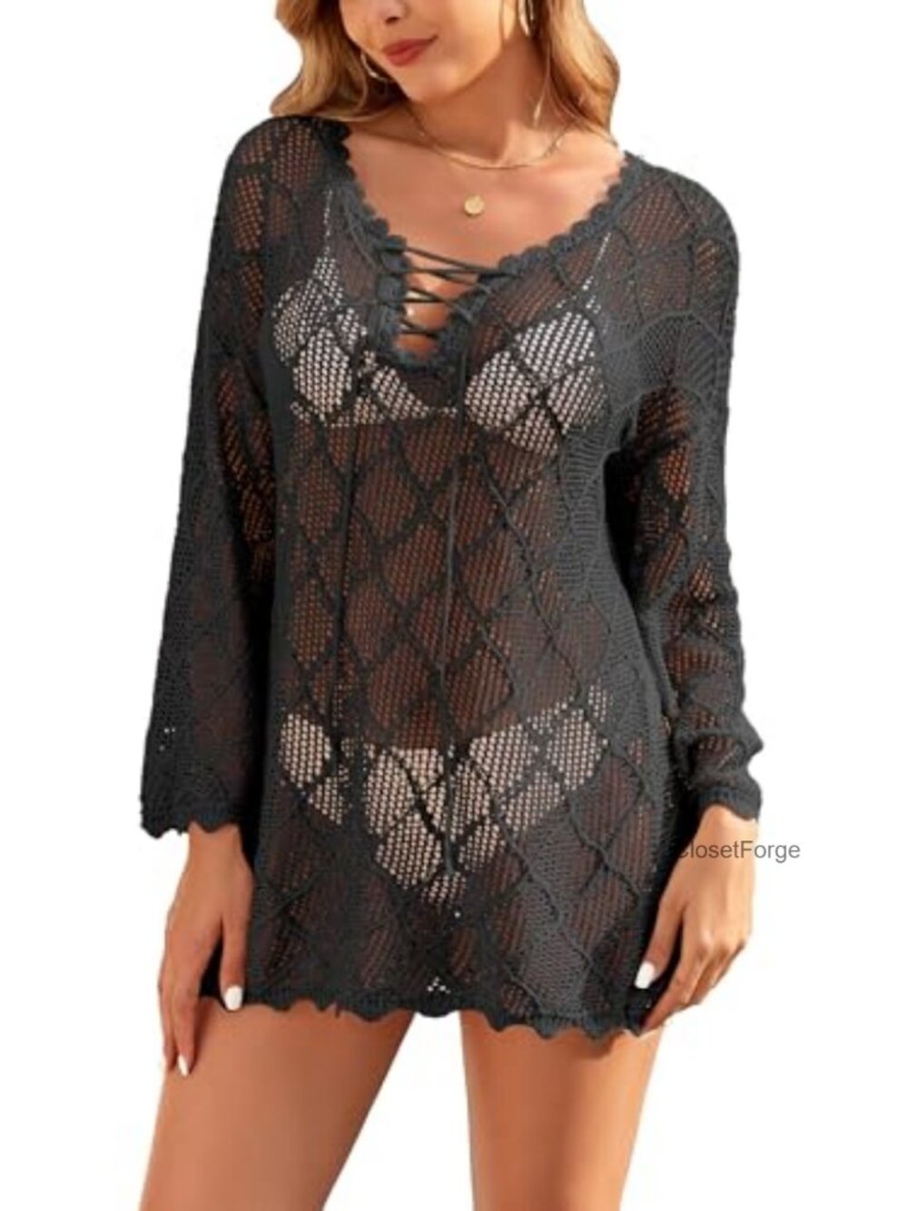 Crochet Swim Cover Up Hollow Out Knit Beach Dress Bathing Suit Coverup